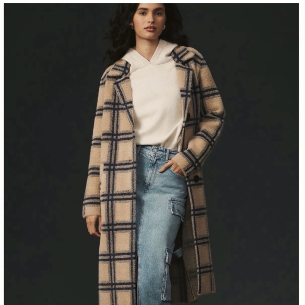 Anthropologie NVLT Plaid Long Coatigan/sweater coat size medium EUC